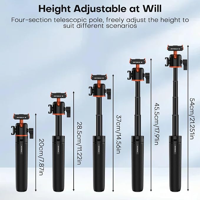 REYGEAK 21" Action Camera Tripod 360° Ball Head for DJI Osmo Nano/Action 6 | 21.6in extendable selfie stick for vlogs, with cold shoe, magnetic and quick release design, for DJI Osmo Nano Action 6 - Image 3