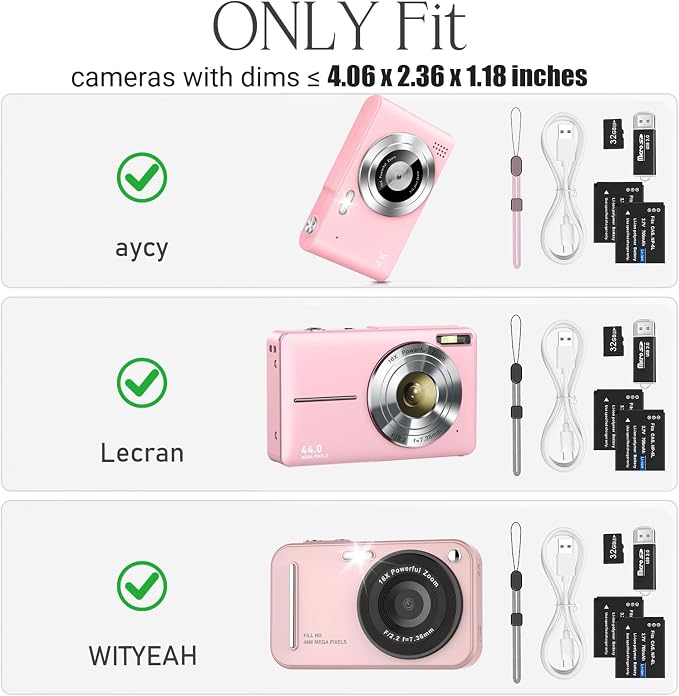 Digital Camera Case for FJFJOPK/for Lecnippy 4K Vlogging Camera/SECHKISS/Fleafer Upgrade FHD 1080P Digital Camera with Mesh Pocket for Accessories SD Card Cable (Case Only) (Pink) - Image 2