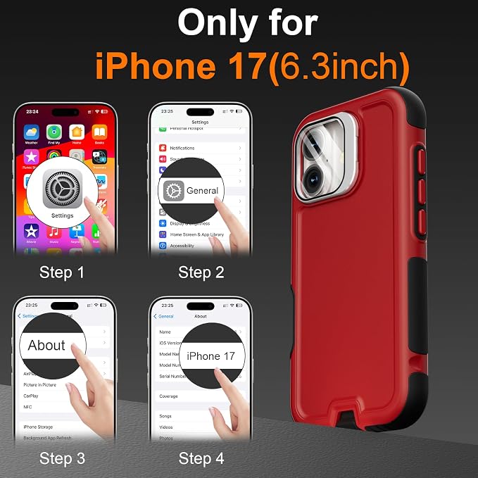 Follaroma Magnetic for iPhone 17 Case with Camera Cover Stand, Red, 6.3" | Built-in Glass Camera Cover Stand,Compatible with MagSafe,Heavy Duty Shockproof Protective,Military-Grade Anti-DropDual Case - Image 3