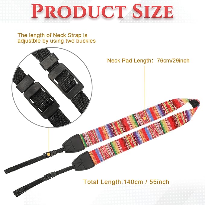 4 Pcs Vintage Camera Straps for Photographer, 1.5'' Woven Adjustable Universal Neck Shoulder Crossbody Strap Quick Release for All DSLR SLR Camera, Photographer Gift for Men Women, 4 Style - Image 2
