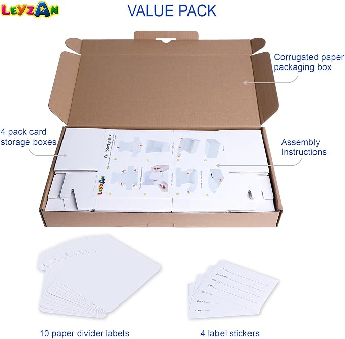 Trading Card Storage Box, 4-Pack 400 Count Cardboard TCG & Sport Card Box | Trading Card Storage with Divider and Labels, Card Organizer Box for MTG, Magic, Football, Basketball, Game Card Collections - Image 6
