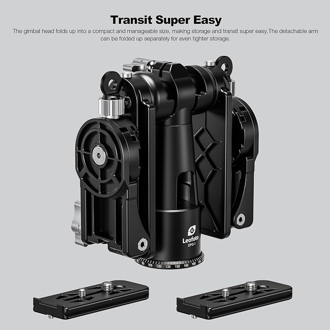Leofoto Dual-Camera Gimbal Head, Professional Videographer Foldable Gimbal Head with 360° Panorama Shooting and 3/8” Screw Threaded for Cameras/Spotting Scopes, Max Load to 25kg/55.12 lb (DPG-1) - Image 4