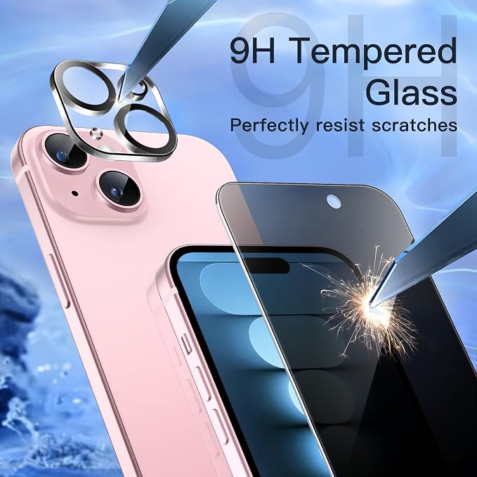 JETech Privacy Screen Protector for iPhone 15, 2+2 Pack | Anti-Spy Tempered Glass, with Camera Lens Protector, Easy Installation Tool - Image 6