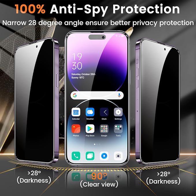 Lesakit 3+3 Pack Privacy Screen Protector for iPhone 14 Pro Max 6.7-Inch with 3 Pack Camera Lens Protector, Anti Spy Tempered Glass Film 9H Hardness Bubble Free Case Friendly - Image 3
