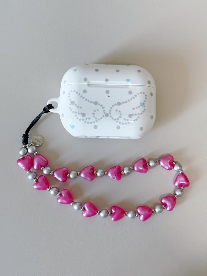 Drawwind Phone Charm Beaded Wristlet Strap Universal Cell Phone Lanyard Cute Bracelet Wrist Strap Beaded Chain String Handmade Accessories for Case Camera Bags (Hot Pink Hearts) - Image 3
