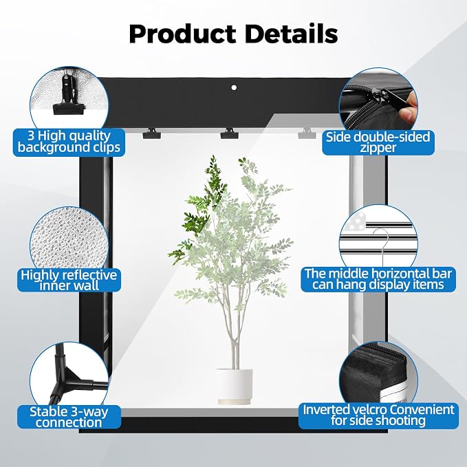 Photo Light Box, Portable 47"x20"x55" Photo Studio Light Box, Shooting Tent Kit with 576 Light Beads and 3 Color Backdrops. Large Lightbox with 6 Stepless Dimming Light Boards for Photography - Image 5