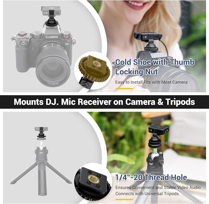 JJC Cold Shoe Mount Adapter for DJI Mic Mini / Mini 2 2S, Stable Anti-Slip | with Tighten Knob & 1/4"-20 Hole, High-Stength ABS, Angle Adjustable, Hot Shoe Accessories for DSLR Camera Video Recording - Image 3