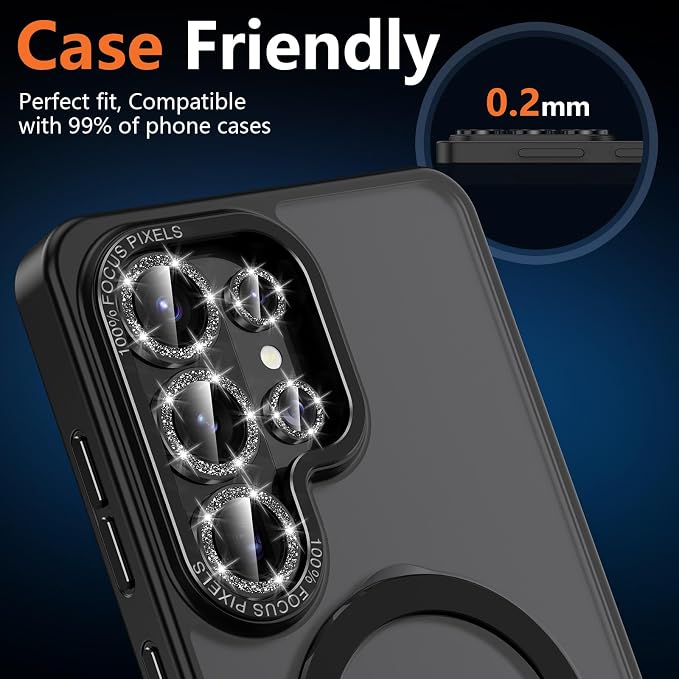 for Samsung Galaxy S26 Ultra Camera Lens Protector, Individual Metal Ring Tempered Glass Lens Cover, [Strong Adsorption] Scratch Resistant Ultra-Thin HD Clear Lens Cover, 1 Set-Black Sparkly - Image 6