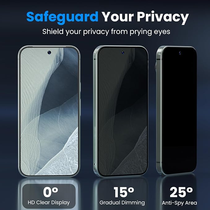 for Google Pixel 11 Pro Privacy Screen Protector Tempered Glass | Camera Lens Protector, Support Fingerprint Unlock, Anti Spy Film, Fit Lens Cutouts, Case Friendly, Easy Install, 2+2 Pack - Image 2