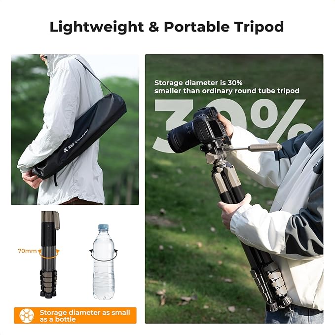 K&F CONCEPT 75" Aluminum Camera Tripod, Lightweight and Compact for Travel | Compatible with Canon Nikon DSLR Camera, Cellphone Clip and Remote Control for Shooting and Video Recording S255A3+BV01 - Image 3