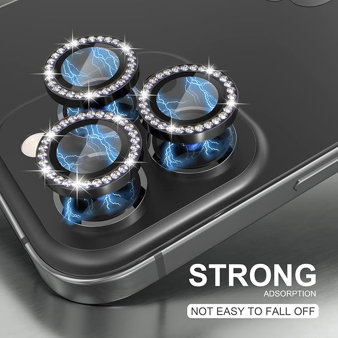 Choiche for iPhone 14 Pro/iPhone 14 Pro Max Camera Lens Protector | Ultra HD, Bling 9H Tempered Glass Camera Cover Screen Protector Metal Ring Decoration Accessories (Diamond-Black) - Image 6
