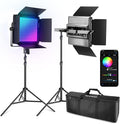 NEEWER 2 Pack RGB1200 LED Video Light with APP/2.4G Control, Key Lighting Kit with Tripod Stands & Bag for Streaming Recording Studio Photography, 60W/22000Lux/1% Min Dimming/360° RGB/CRI97+/TLCI98+ by Neewer