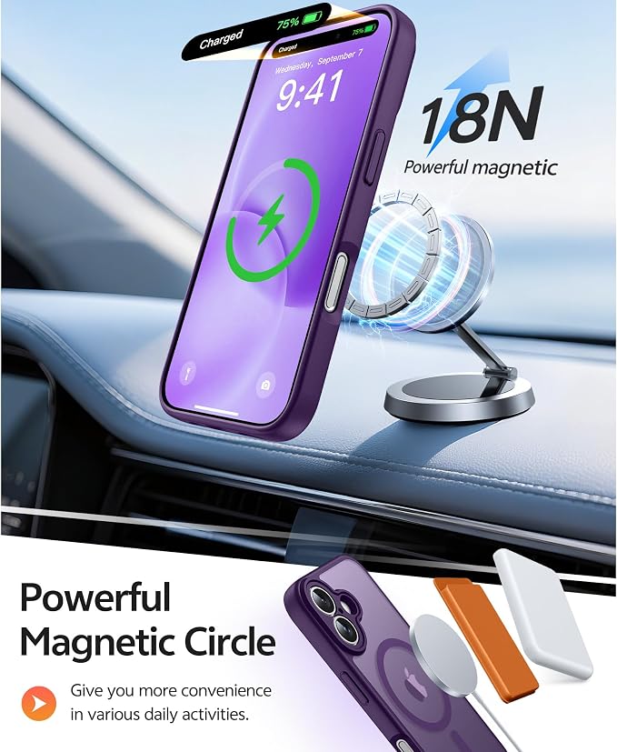 FNTCASE for iPhone 16 Case, Fit for Magsafe, Screen Protector, Purple | Full Camera Protection, Translucent Matte, 14FT Military Grade Drop Proof, Shockproof Protective Phone Cover - Image 3