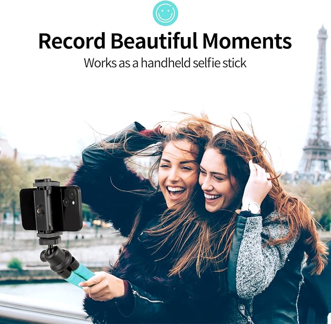 Aureday Phone Tripod, Flexible Tripod for iPhone and Android, Portable with Wireless Remote and Clip for Video Recording/Vlogging/Selfie (Blue) - Image 6