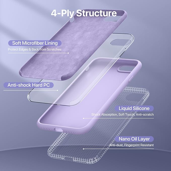 Miracase Silicone for iPhone SE 2022/SE 2020/7/8 Case,Light Purple | Ultra Slim Cover with Screen Protector, Soft Microfiber Lining, Multi-Color Premium Silicone Shockproof Phone Case - Image 5