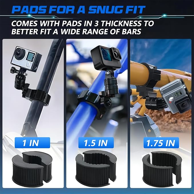 Chelhead Camera Mount Holder UTV ATV Fit for GoPro Hero, SJ, DJL, Insta360 | Aluminum Roll Bar Clamp With 360° Rotation,Fits 1, 1.5, 1.75 And 2 Inch Tubes On UTVs Polaris, Can-Am, Kawasaki, Yamaha, Boat - Image 4