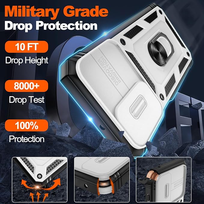 Gritup for Galaxy A23 5G Case Military-Grade Shockproof with Kickstand | (   ) with 2 PCS Screen Protector, Slide Camera Cover, Heavy Duty Funda para A 23 5G Cover, White+Black - Image 3
