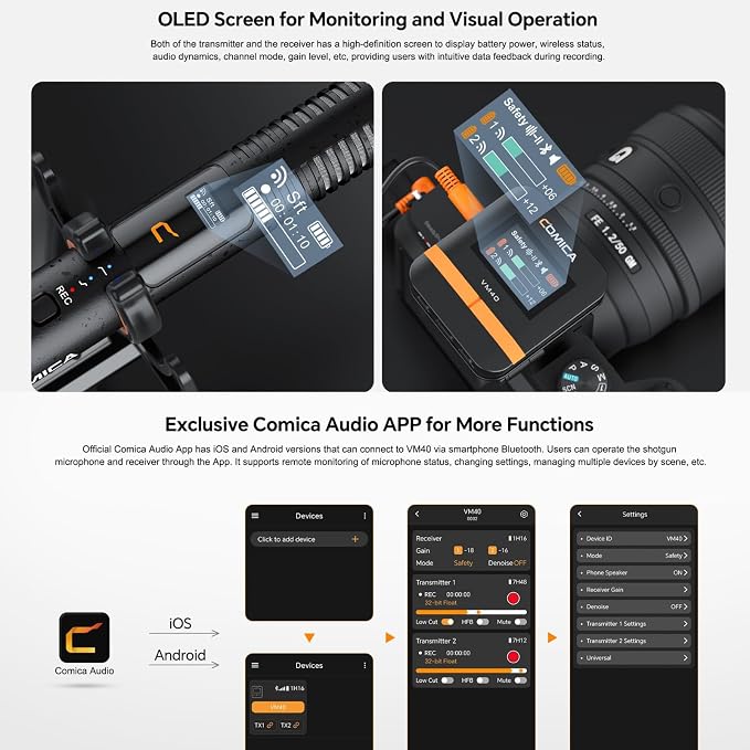 COMICA VM40 Combo Shotgun Microphone for Camera,Smartphone and PC | Super Cardioid Dual-Channel Wireless Mic - Image 9