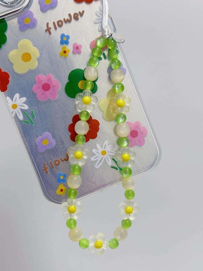 Drawwind Phone Charm Strap Cute Wrist Straps Cell Phone Charm String Y2K Aesthetic Lanyard Wristlet Chain for Case Camera AirPods Bags Keychains (Yellow Flower) - Image 3