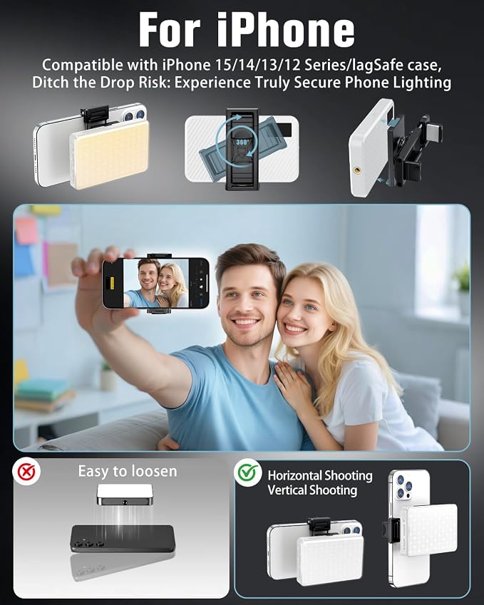 168 LED Portable Selfie Light Video Conference Light with Front & Back Clip, Rechargeable 3 Light Modes for Phone, iPhone, Android, iPad, Camera, Laptop, Makeup, Tiktok, Vlog(White) - Image 5