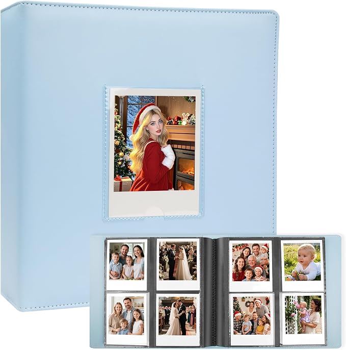 Veicevol 256-Pocket Album for Polaroid i-Type, 600 & SX-70 Photos, Blue | Designed for Fujifilm Instax Wide Photos, Water-Resistant PU Leather Cover, Front Window, Securely Holds Up to 256 Photos by VEICEVOL