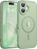 FNTCASE for iPhone 16 Case, Fit for Magsafe, Screen Protector, Light Moss | Full Camera Protection, Translucent Matte, 14FT Military Grade Drop Proof, Shockproof Protective Phone Cover by FNTCASE