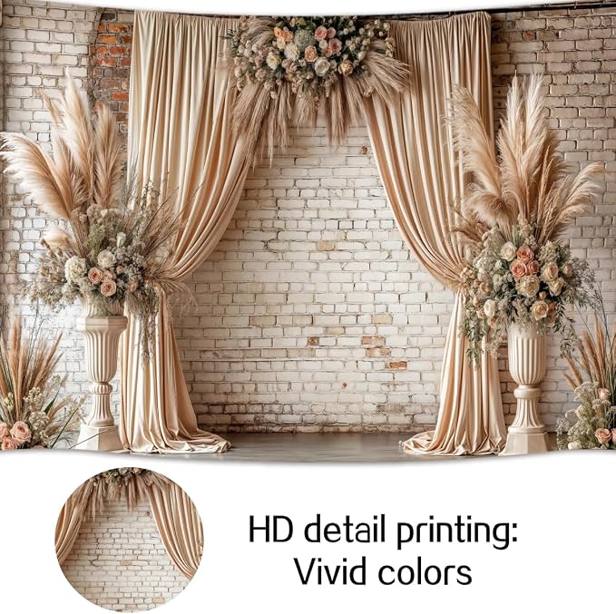 20X10ft Boho Floral Wedding Backdrop Vintage Flowers Brick Wall Background Photography Backdrops for Parties Wedding, Girls Birthday Princess Weeding Bridal Shower Floral Anniversary Ceremony Decor - Image 5
