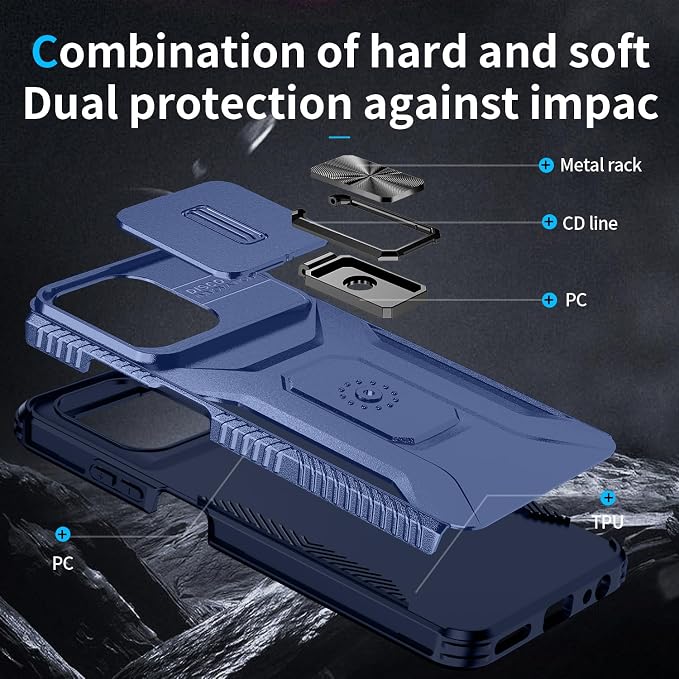 for Moto G 5G 2025 Case,with Sliding Camera Lens Cover,HD Screen Protector,360° Rotating Ring Kickstand,AYMECL Military-Grade Shockproof Protective Cover for Motorola Moto G 5G 2025,Blue - Image 5