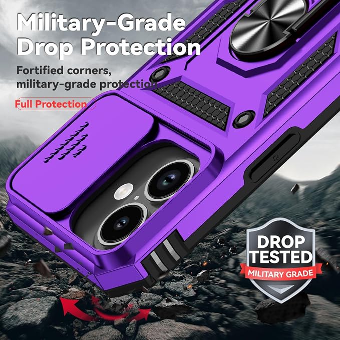 SunStory Compatible with iPhone 17 Case with HD Screen Protector & Slide Camera Cover & Rotated Ring Kickstand, [Military-Grade] iPhone Case for iPhone 17,Purple - Image 6