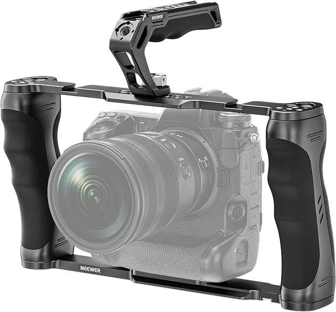 NEEWER Universal Camera Cage & Top Handle with 3/8" ARRI Locating Pins Kit, Video Rig Camera Stabilizer with Arca Type Base, Dual Handgrips, Compatible with SmallRig Accessories, CA016T | Video Rig Camera Stabilizer, Locating Pins for ARRI, Arca Type B... by Neewer