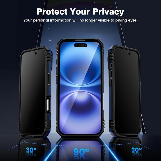 VEGO for iPhone 16 Case with Stand and Slide Camera Cover Blue | Privacy Tempered Glass Screen Protector & Ring Kickstand Military Grade Heavy Duty Protection Cover for iPhone 16 - Blue - Image 3