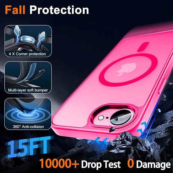 Magnetic for iPhone 17e Case & iPhone 16e Case, Hot Pink | Full Camera Protection, with Privacy Screen Protector, Compatible with MagSafe, Matte Shockproof Phone Cover for 17 e / 16 e - Image 4