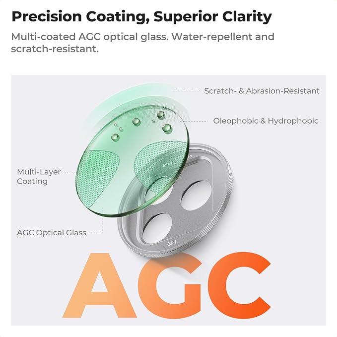 K&F CONCEPT Snap-On CPL Filter Compatible with iPhone 17 Pro Max/17 Pro | 9.5g Ultra-Lightweight Polarizing Filter with Snap-on Deco Mount, AGC Glass 28-Layer Coating Anti-Reflection, FA301 - Image 6