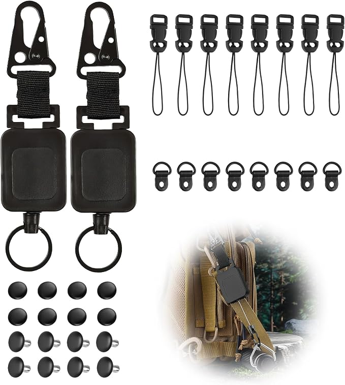 2 Pcs CB Mic Holder Retractable, Heavy Duty Retractable Mic Holder with 32" Stainless Steel Cord, Woven Lanyard and D-Ring Mount - Image 7