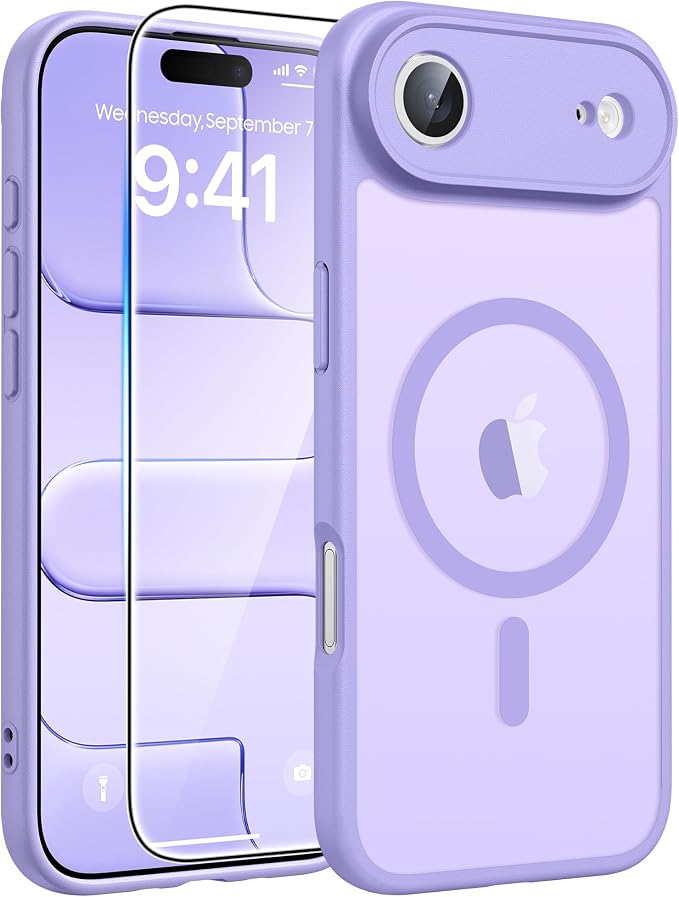 FNTCASE for iPhone Air Case, Fit for Magsafe, with Glass Screen Protector | Full Camera Protection, Translucent Matte, 14FT Military Grade Drop Proof, Shockproof Protective Phone Cover, Light Purple by FNTCASE