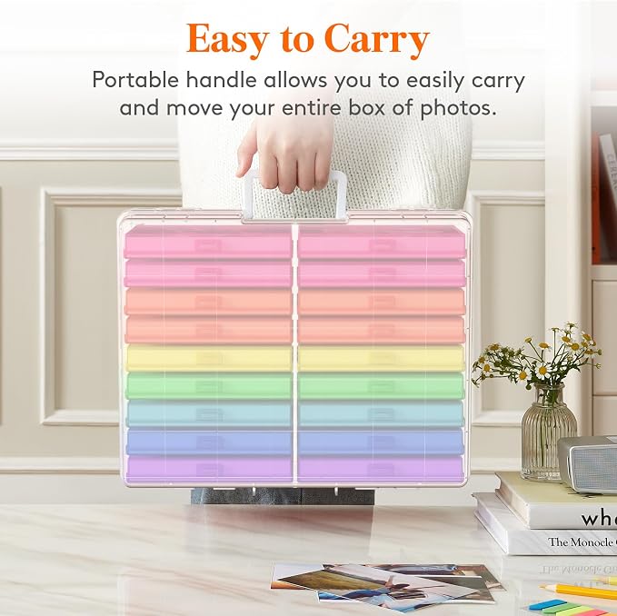 Lifewit 18 Pcs Photo Storage Box for 4"x 6" Pictures, Acid-Free, Multicolor | 1 Pcs Transport Outter Case with Handle& Labels, Container for Cards, Sticker, Seed, Scrapbooking, Craft, Classroom Supplies - Image 8