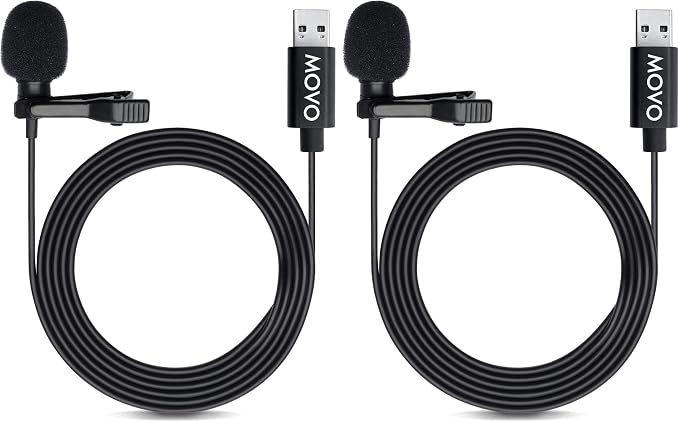 Movo M1 USB Lavalier Lapel Clip-on Omnidirectional Computer Microphone for Laptop, PC and Mac, Perfect Podcasting, Gaming, Streaming and Desktop Mic (20-Foot Cord) (Pack of 2) by Movo