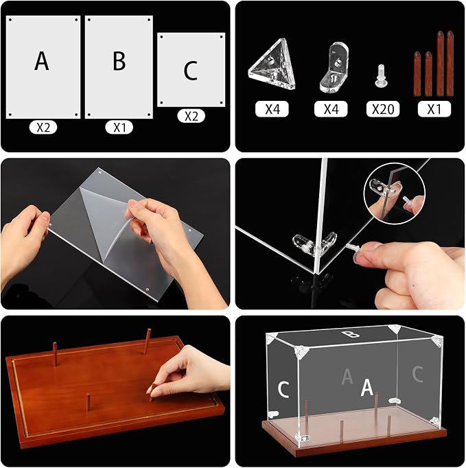 Clear Acrylic Football Display Case with Wood Base & Tee, Memorabilia Stand Cube Holder, Dust Protection Transparent Storage Box for Single Ball Souvenir Football Collections - Image 6