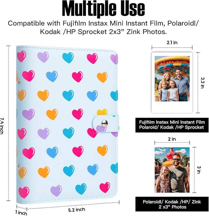 Veicevol 156-Pocket Album for Instax Mini & Polaroid 2x3 inch Photos, Blue | PU Leather Cover, Portable Album, Mini Photo Album for Fujifilm Instax Mini Camera, Polaroid Camera, Wedding Keepsake - Image 2