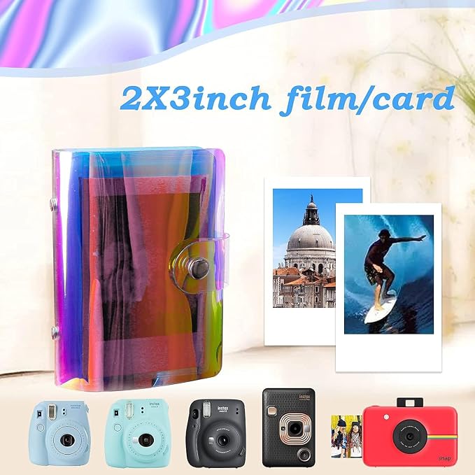 Ruibytree 2 Pack Holographic Small Photo Album 2x3 for Fujifilm Instax Mini | 72 Instant Photo Capacity, Portable Size, Acid-Free Pages, Snap Closure, Fits Polaroid 2x3 Prints, Carry Favorite Memories - Image 2