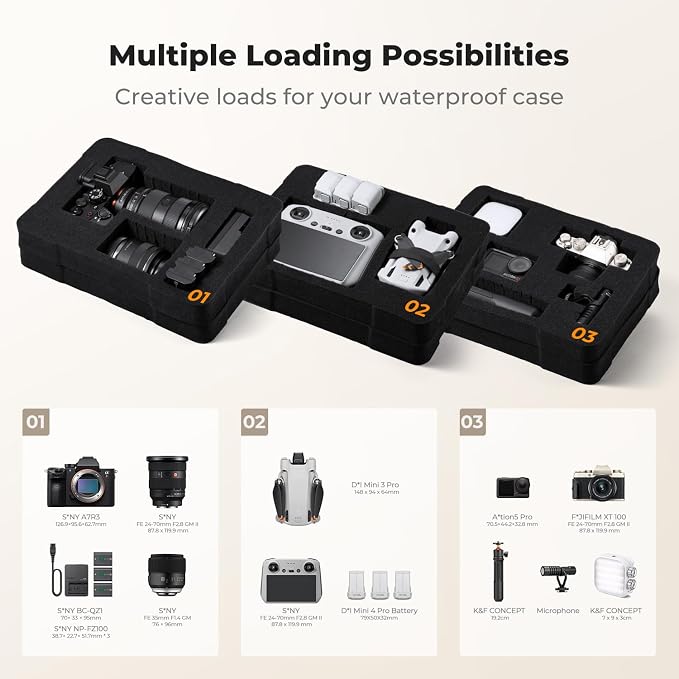 K&F CONCEPT Waterproof Hard Case, IP67 Protective Case with Pre-Scored Foam | Pick & Pluck Foam, Waterproof, Dustproof, Shockproof, HardShell Case for Camera & DJI Drone & Equipment Storage, BC01 - Image 6