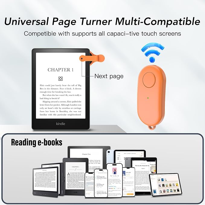 Remote Control Page Turner for Kindle Paperwhite Oasis Kobo eReaders,Kindle Clicker Page Turner Accessories for iPhone,iPad, Android Tablets Reading Novels,Video Record&Shutter Selfie (Orange) - Image 8
