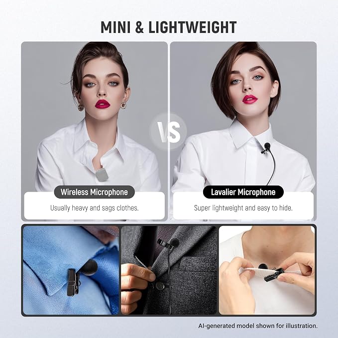 NEEWER LM8 ø4mm Mini Lavalier Microphone (2 Pack), Clip On Wired Condenser | Lapel Lav Mic Set, with 5ft/1.5m 3.5mm TRS Connector, Compatible with DJI Mic 2 Rode Wireless Go II CM28 CM31, and Camera - Image 7