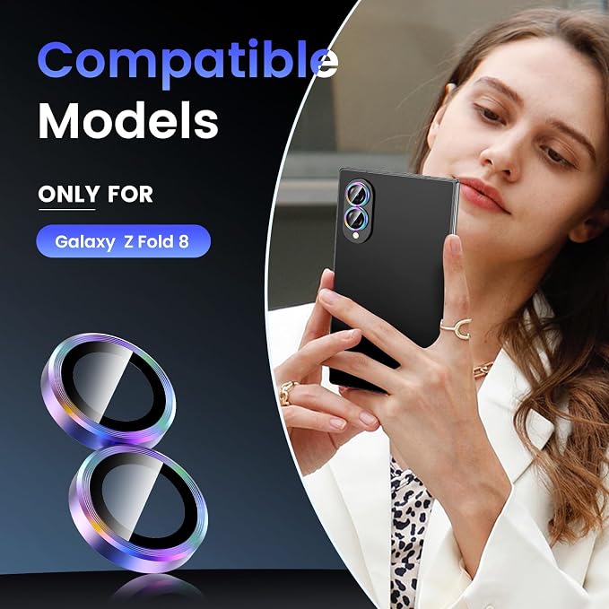 Tensea Camera Lens Protector Compatible for Samsung Galaxy Z Fold 8 | 9H Tempered Glass Camera Cover Screen Protector Metal Individual Ring 【Case Friendly】【Installation Tray】【Military Protection】 - Image 2