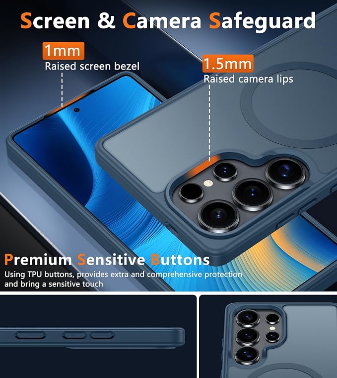 FNTCASE for Samsung Galaxy S25-Ultra Case: Magnetic Translucent Blue Cover | Fit for MagSafe, Slim Matte Shockproof Protective Cases, Full Camera Protection, 14FT Military Grade Drop Tested - Image 6