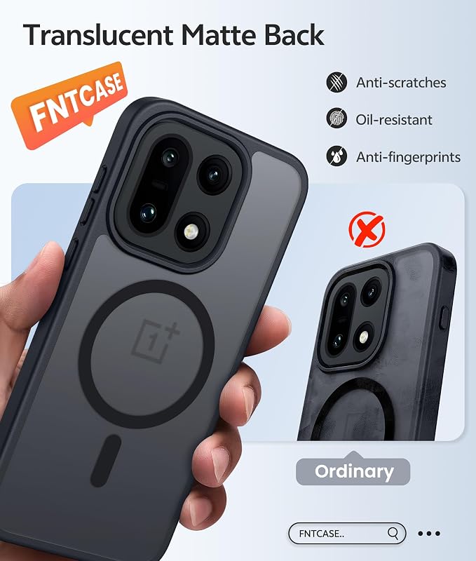 FNTCASE for OnePlus 15 Case, Fit for Magsafe, Screen Protector, Black | Translucent Matte Magnetic Back, 14FT Military Grade Drop Protection, Shockproof Protective Phone Cover - Image 6