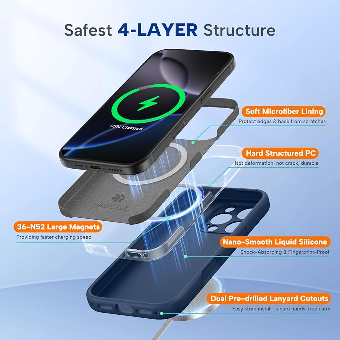 miracase Magnetic for iPhone 16 Pro Case, [Soft Anti-Scratch Microfiber Lining], Compatible with MagSafe, Liquid Silicone Case Shockproof Drop Protection Phone Case for 16 Pro,Dark Blue | Compatible with MagSafe, Soft Microfiber Lining, Liquid Silicone... - Image 6
