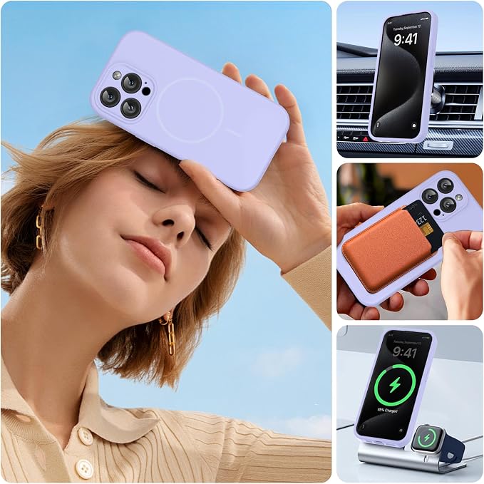 miracase Magnetic for iPhone 15 Pro Max Case, [Soft Anti-Scratch Microfiber Lining], Compatible with MagSafe, Liquid Silicone Case Shockproof Drop Protection Phone Case for 15 ProMax, Light Purple - Image 6
