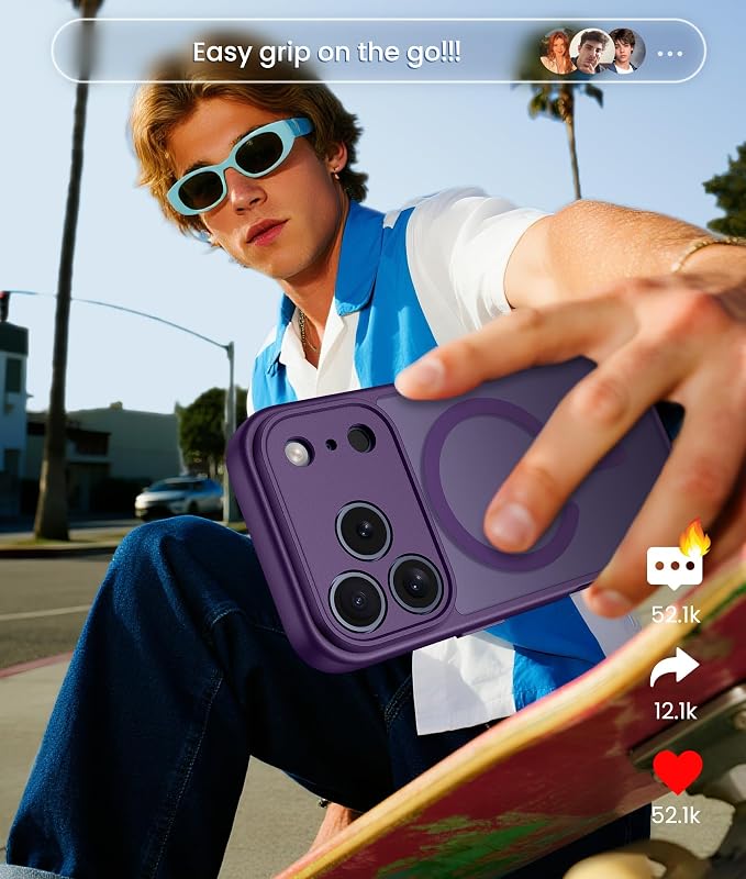 FNTCASE for iPhone 17 Pro Max Case, Fit for Magsafe, Screen Protector | Full Camera Protection, Translucent Matte, 14FT Military Grade Drop Proof, Shockproof Protective Phone Cover, Purple - Image 8