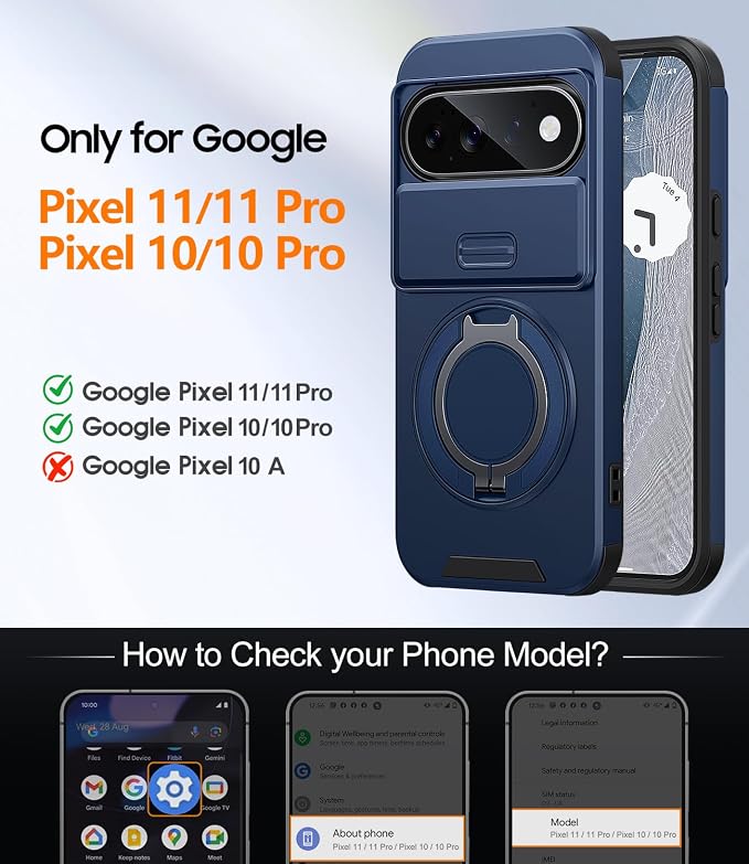 JAME for Google Pixel 10/10 Pro/11/11 Pro Case, Stand & Slide Camera Cover | Ring Holder Kickstand, Screen Protectors, Dual-Layer Shockproof Protective, Magnetic Accessory Friendly Phone Case, Blue - Image 2